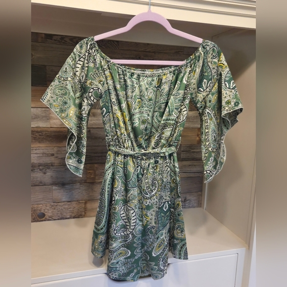 HYFVE Green Paisley Off-Shoulder Romper With Tie And Elastic Waist - Picture 7 of 8